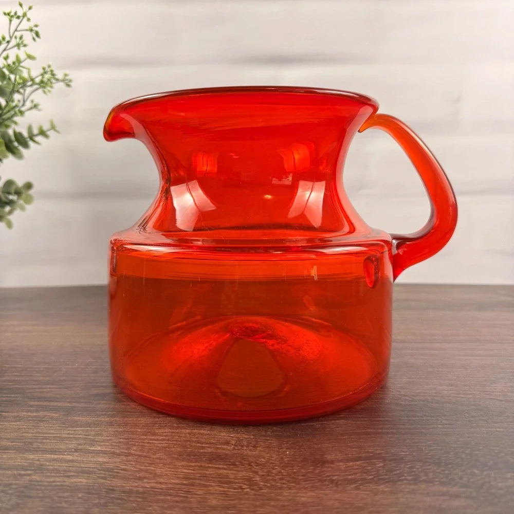 Greenwich Flint-Craft 1224-S Orange Glass Pitcher Tom Connally Vintage GFC
